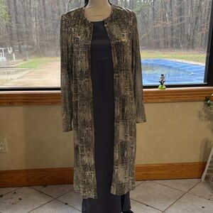 Anne Klein Metallic Long Open Front Tunic Jacket - Black and Gold